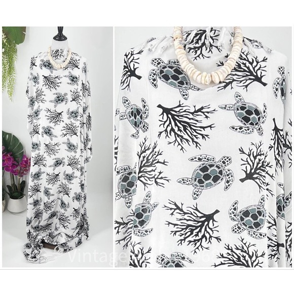 White/Black Coral Honu Tropical SARONG Kīkepa Pareo Beach Wrap Skirt Sum… - Picture 1 of 4